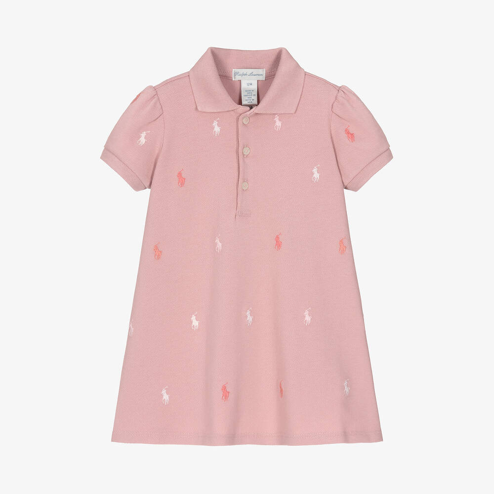 Ralph Lauren-Baby Girls Pink Cotton Pony Polo Dress | Childrensalon Outlet