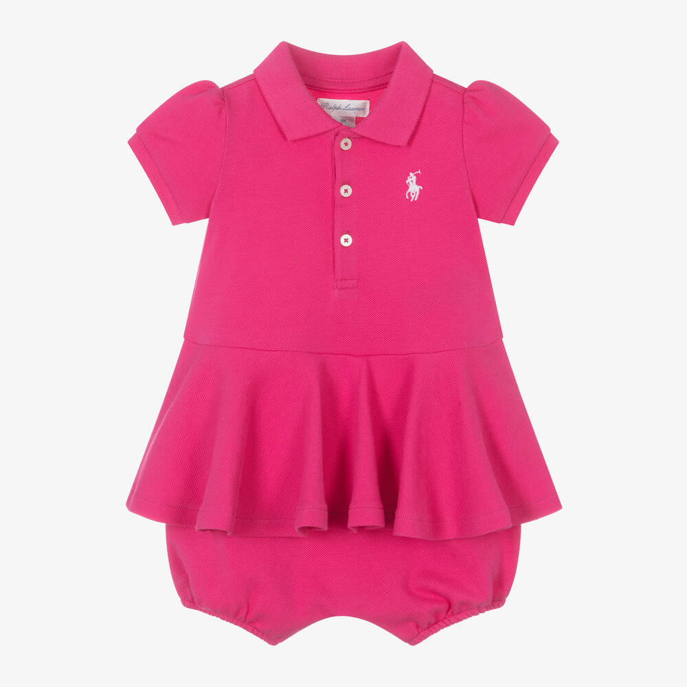 Ralph Lauren Baby Girls Pink Cotton Pony Shortie Childrensalon Outlet