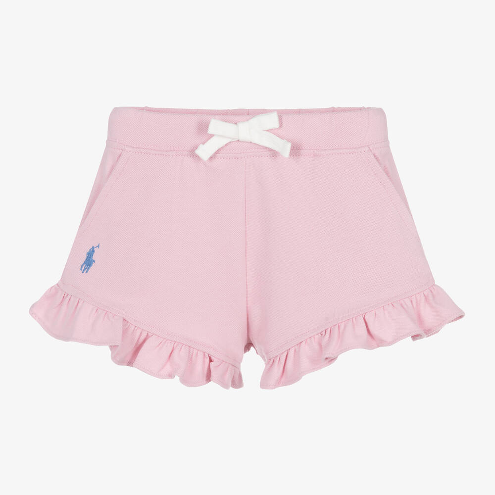 Ralph Lauren-Baby Girls Pink Cotton Ruffle Shorts | Childrensalon Outlet