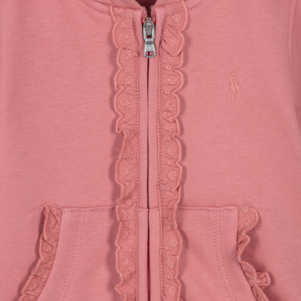 Ralph Lauren-Baby Girls Pink Cotton Ruffle Tracksuit with Pony Logo | Childrensalon Outlet