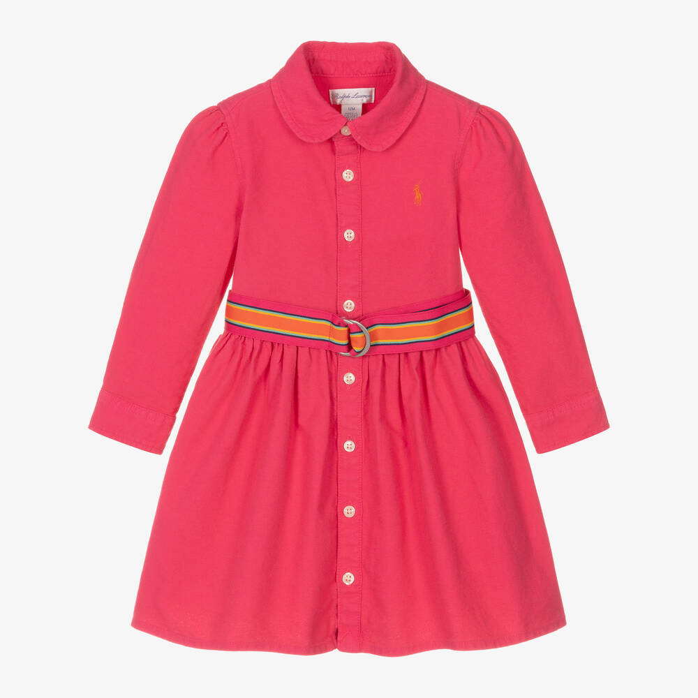 Ralph Lauren - فستان قميص قطن أكسفورد لون زهري فيوشيا | Childrensalon