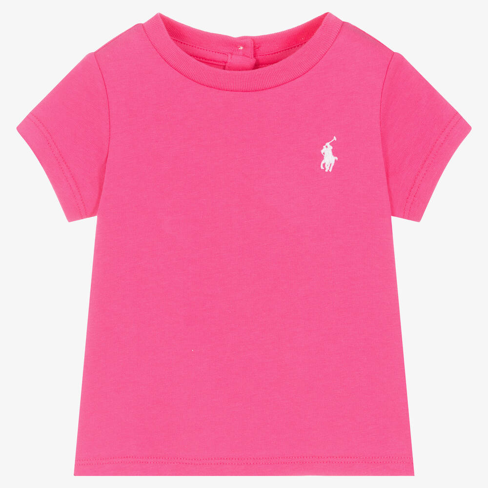 Ralph Lauren - Baby Girls Pink Cotton T-Shirt | Childrensalon