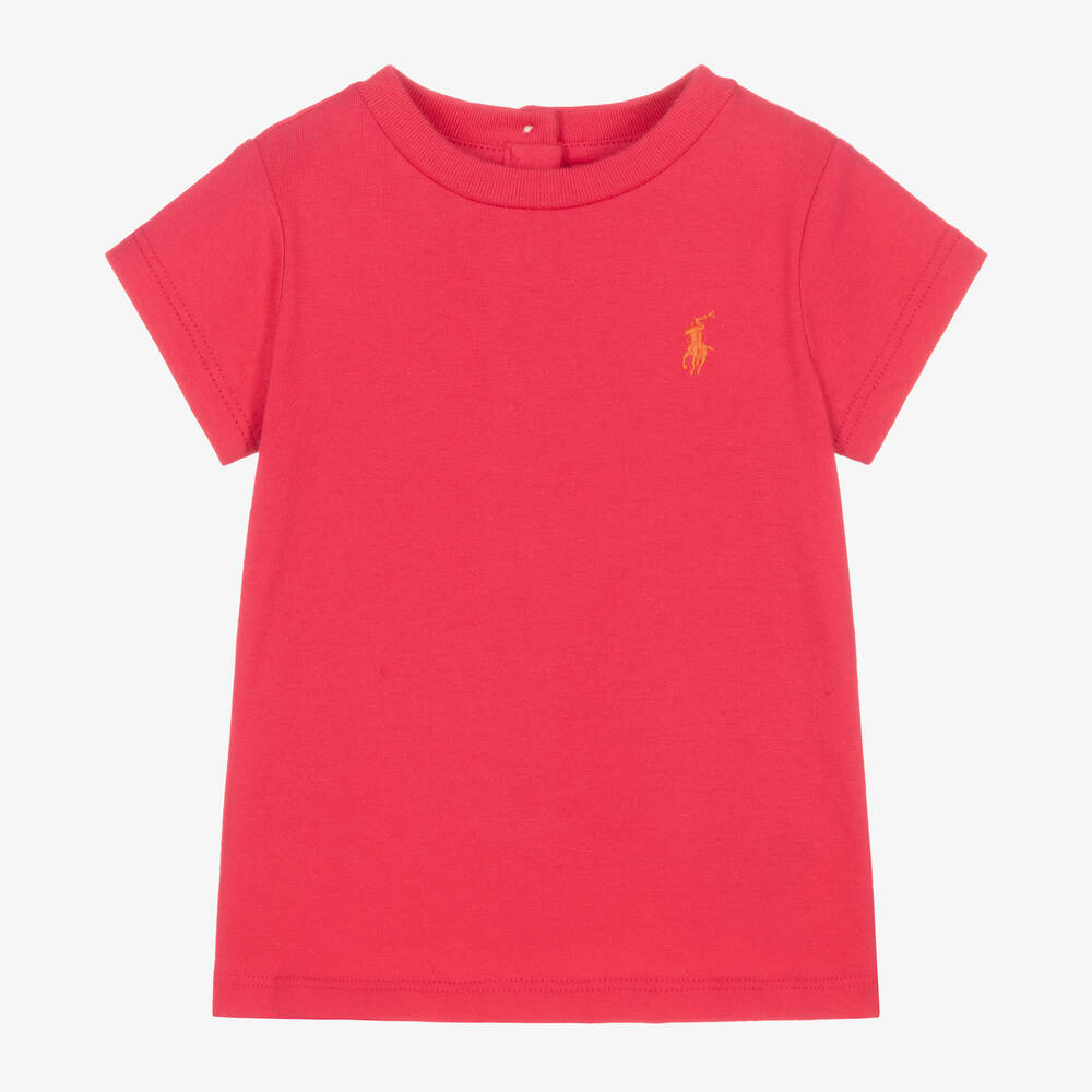 Ralph Lauren - Baby Girls Pink Cotton T-Shirt | Childrensalon