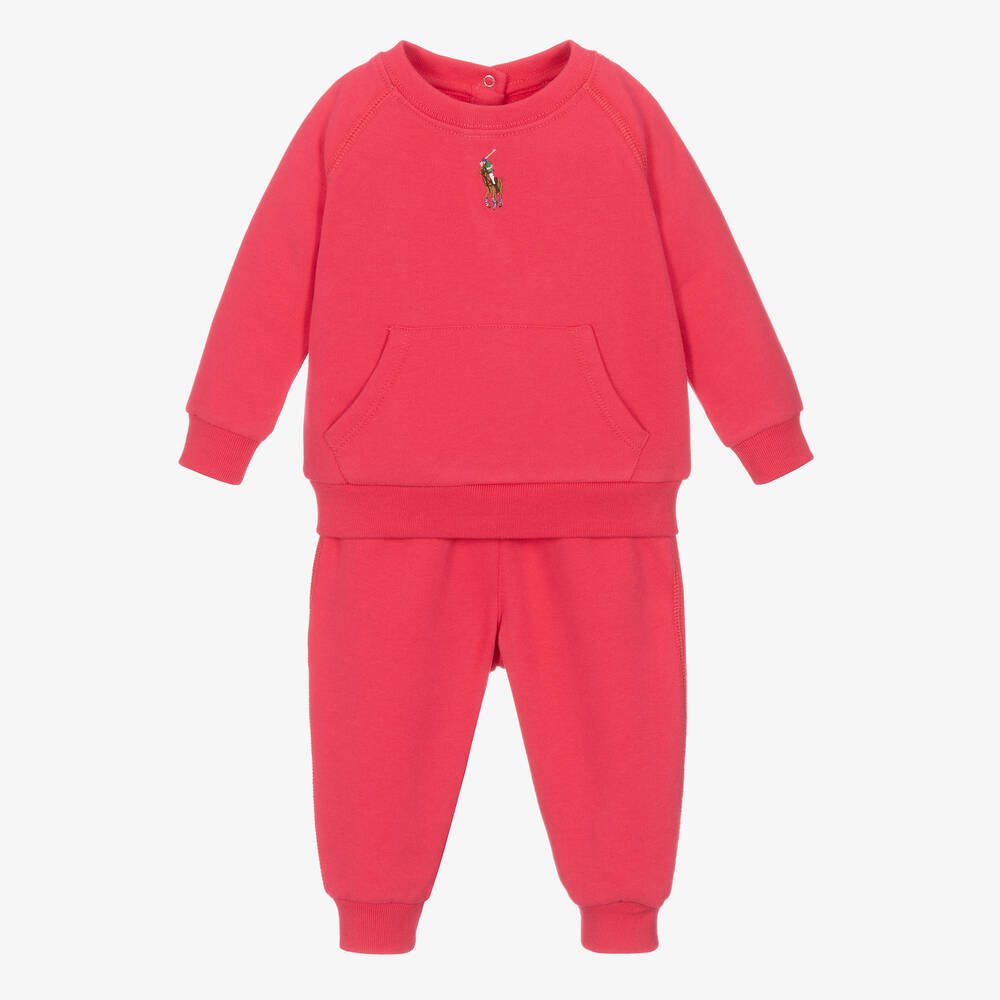 Ralph Lauren - Baby Girls Pink Cotton Tracksuit | Childrensalon