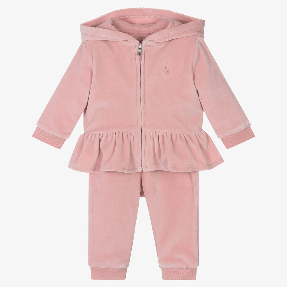 Ralph Lauren - Розовый спортивный костюм из хлопкового велюра | Childrensalon