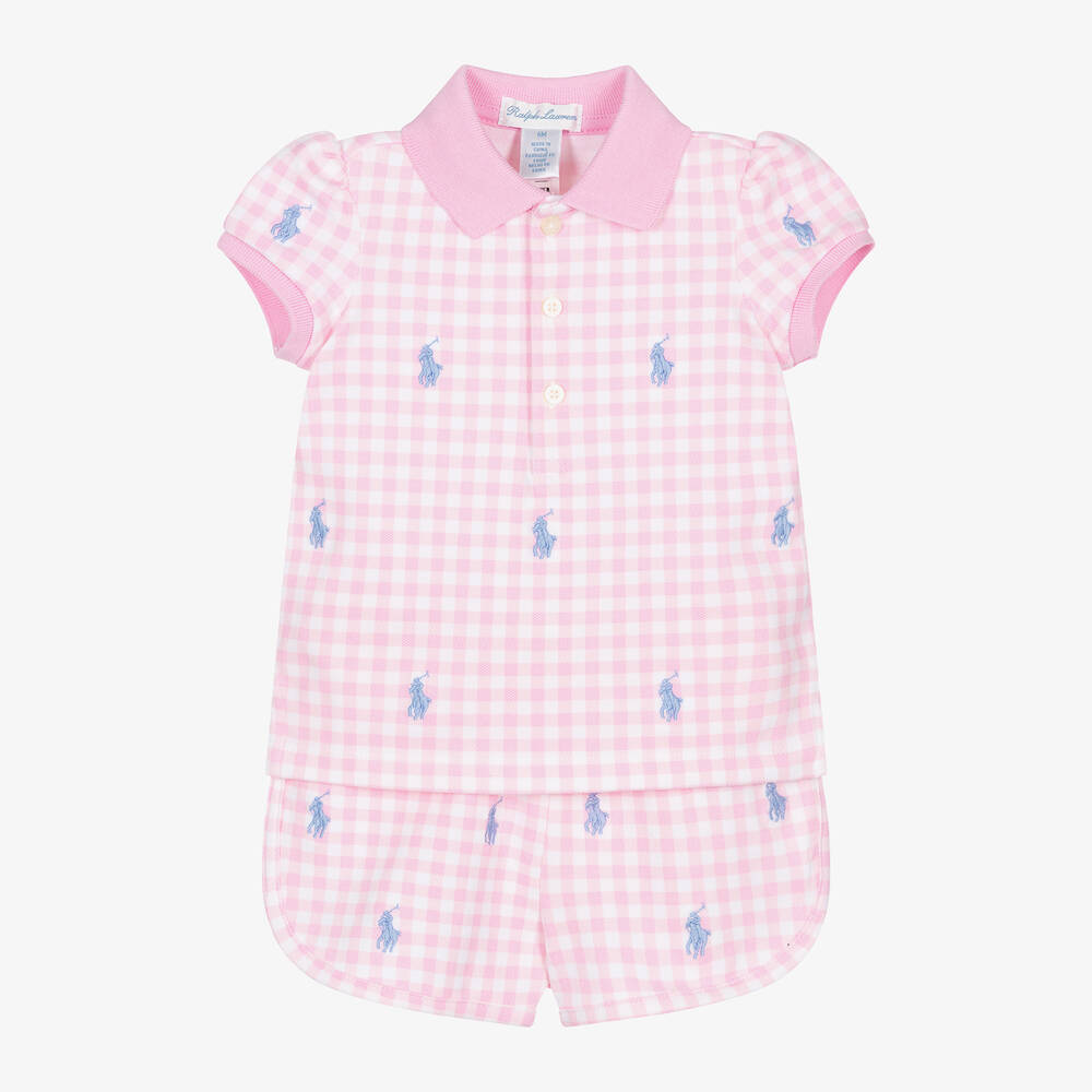 Ralph Lauren-Baby Girls Pink Gingham Cotton Shorts Set | Childrensalon Outlet
