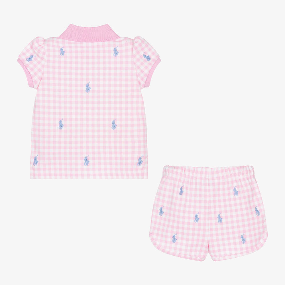 Ralph Lauren-Baby Girls Pink Gingham Cotton Shorts Set | Childrensalon Outlet