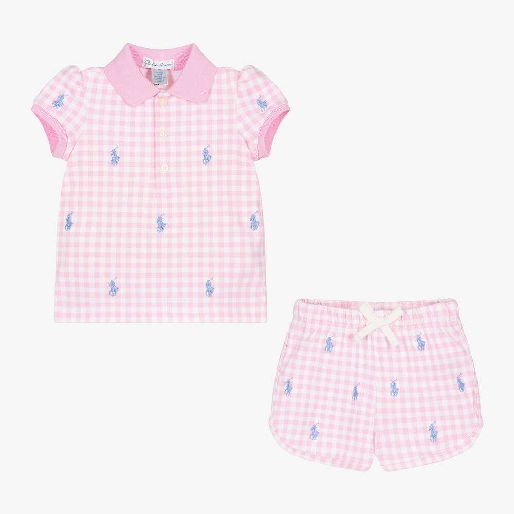 Ralph Lauren-Baby Girls Pink Gingham Cotton Shorts Set | Childrensalon Outlet