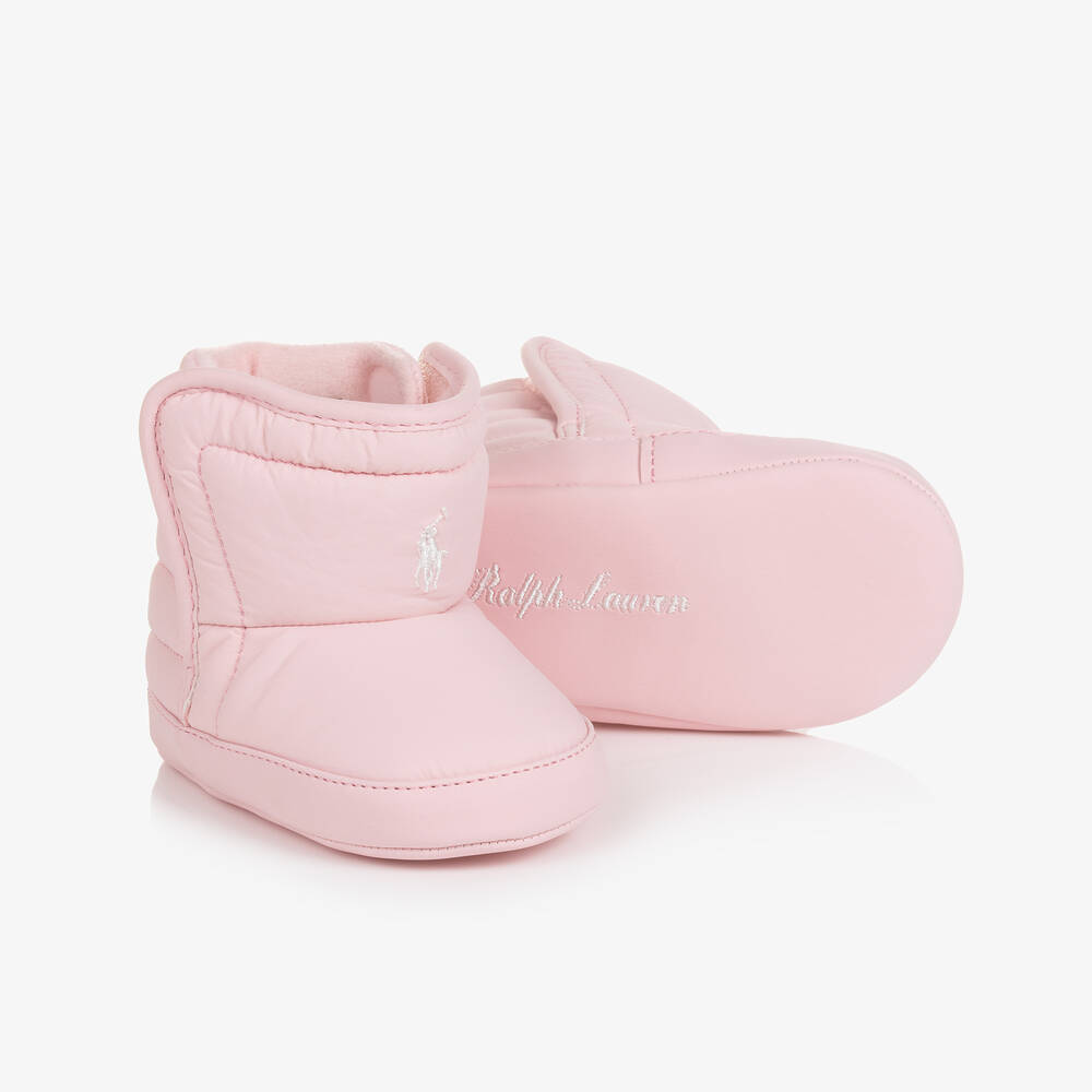 Ralph Lauren - Baby Girls Pink Padded Pre-Walker Boots | Childrensalon