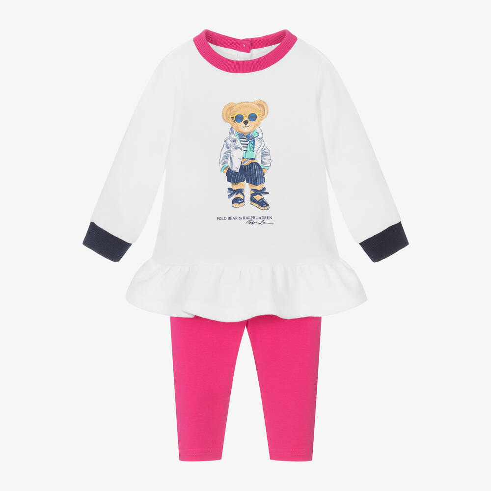 Ralph Lauren-Baby Girls Pink Polo Bear Leggings Set | Childrensalon Outlet