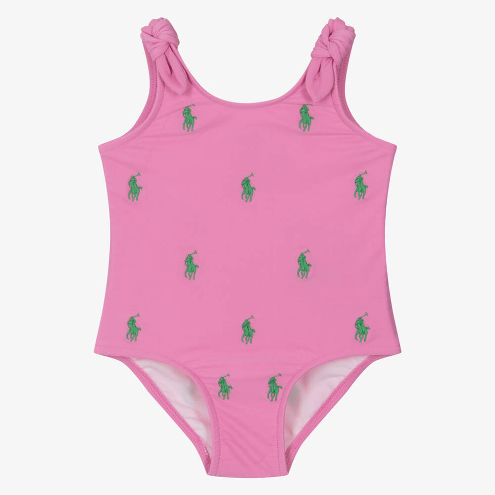 Ralph Lauren-مايوه بشعار بوني لون زهري للمولودات | Childrensalon Outlet
