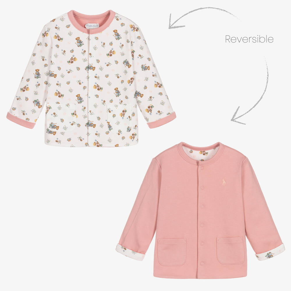 Ralph Lauren - Cardigan rose réversible en jersey | Childrensalon