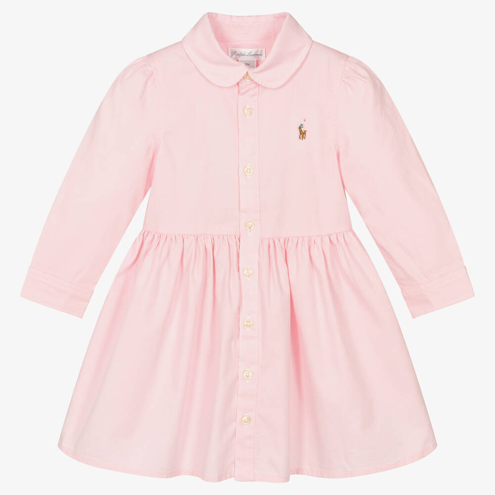 Ralph Lauren - فستان بولو قطن لون زهري للمولودات | Childrensalon