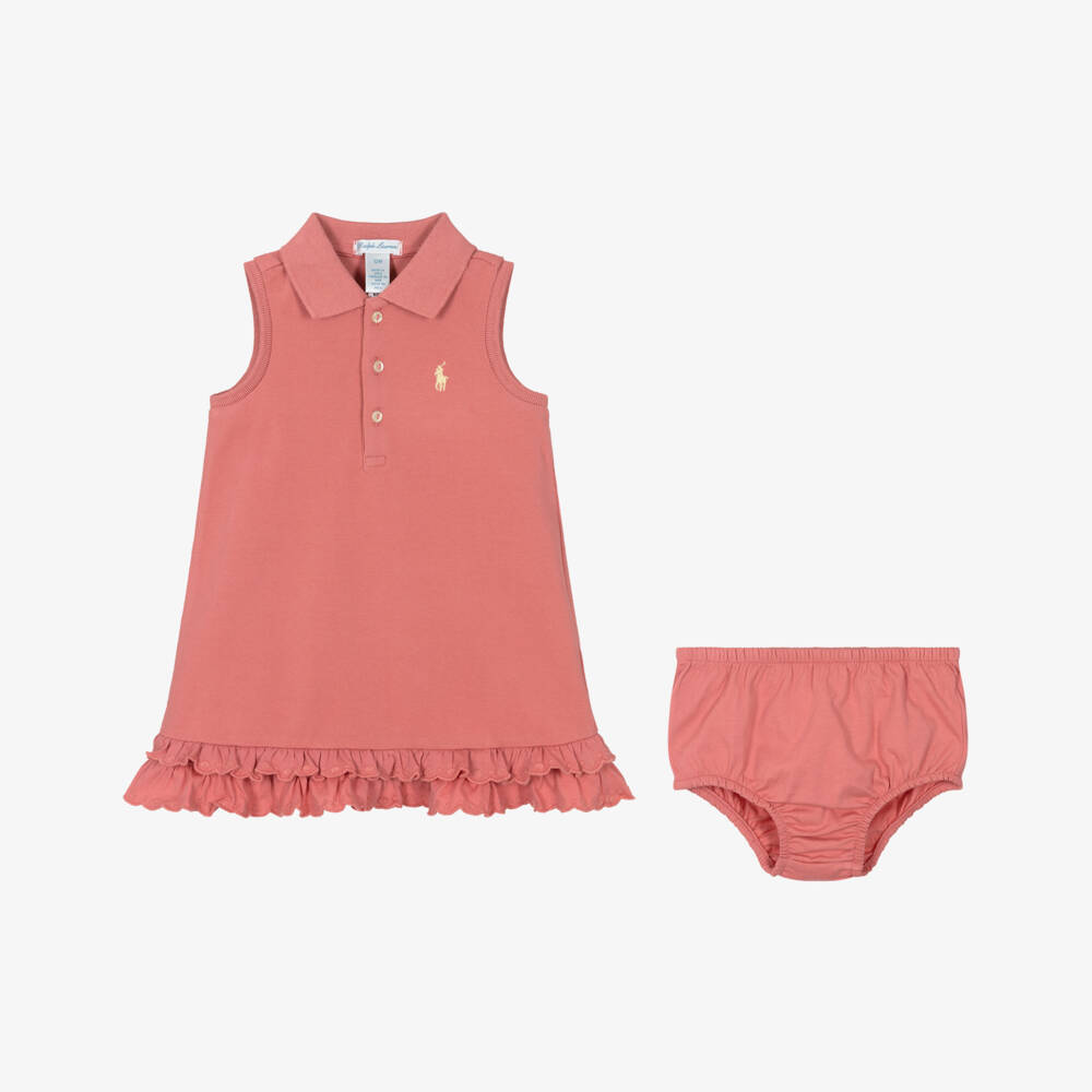 Ralph Lauren-Baby Girls Pink Sleeveless Polo Dress with Ruffle Hem | Childrensalon Outlet