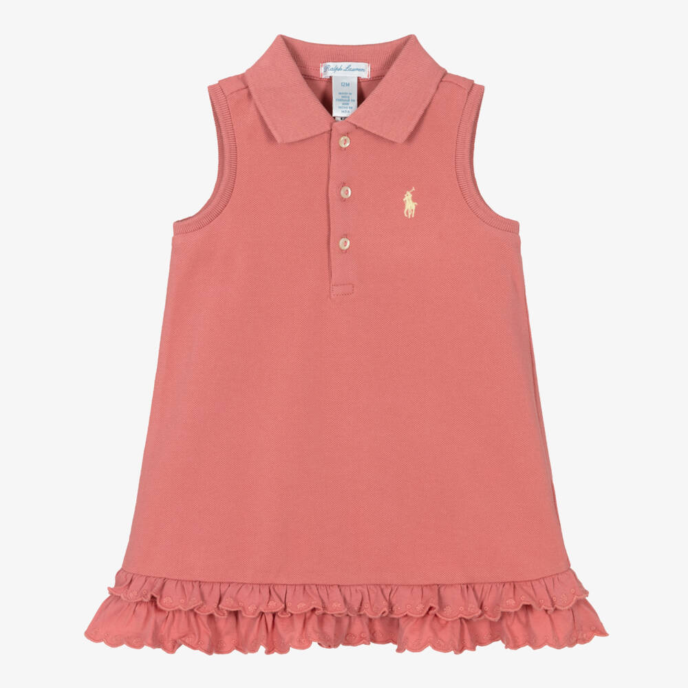 Ralph Lauren-Baby Girls Pink Sleeveless Polo Dress with Ruffle Hem | Childrensalon Outlet