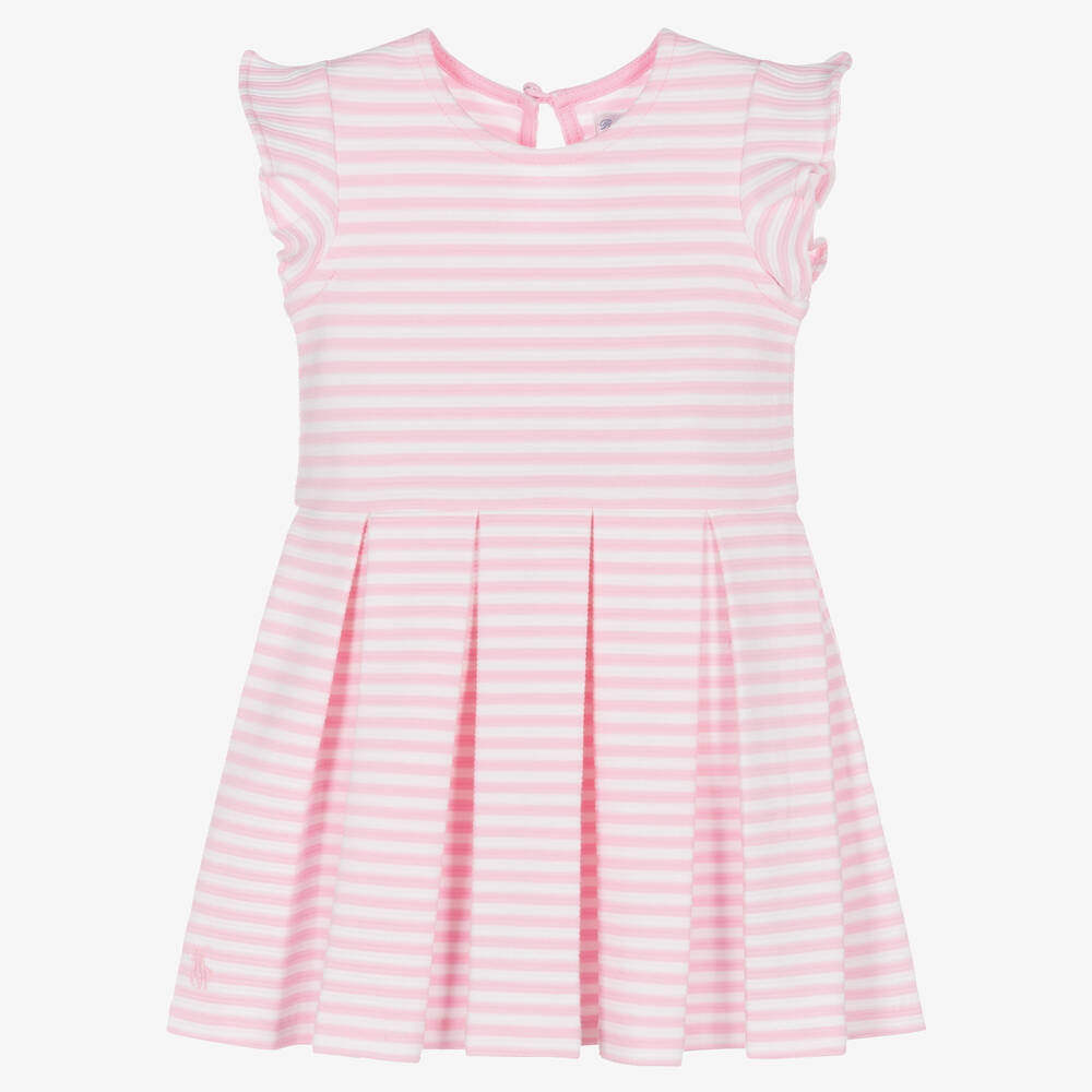 Ralph Lauren - Baby Girls Pink Stripe Cotton Dress | Childrensalon
