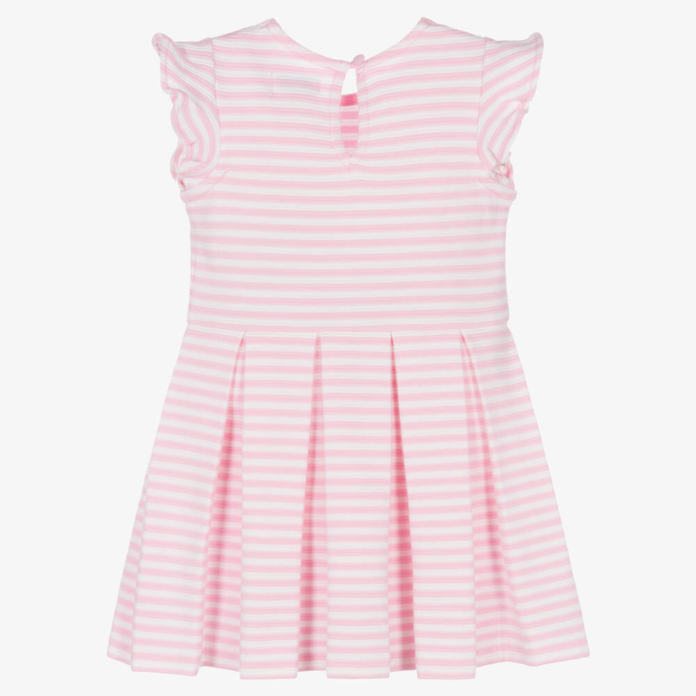 Ralph Lauren-فستان قطن مقلم لون زهري وأبيض للمولودات | Childrensalon Outlet