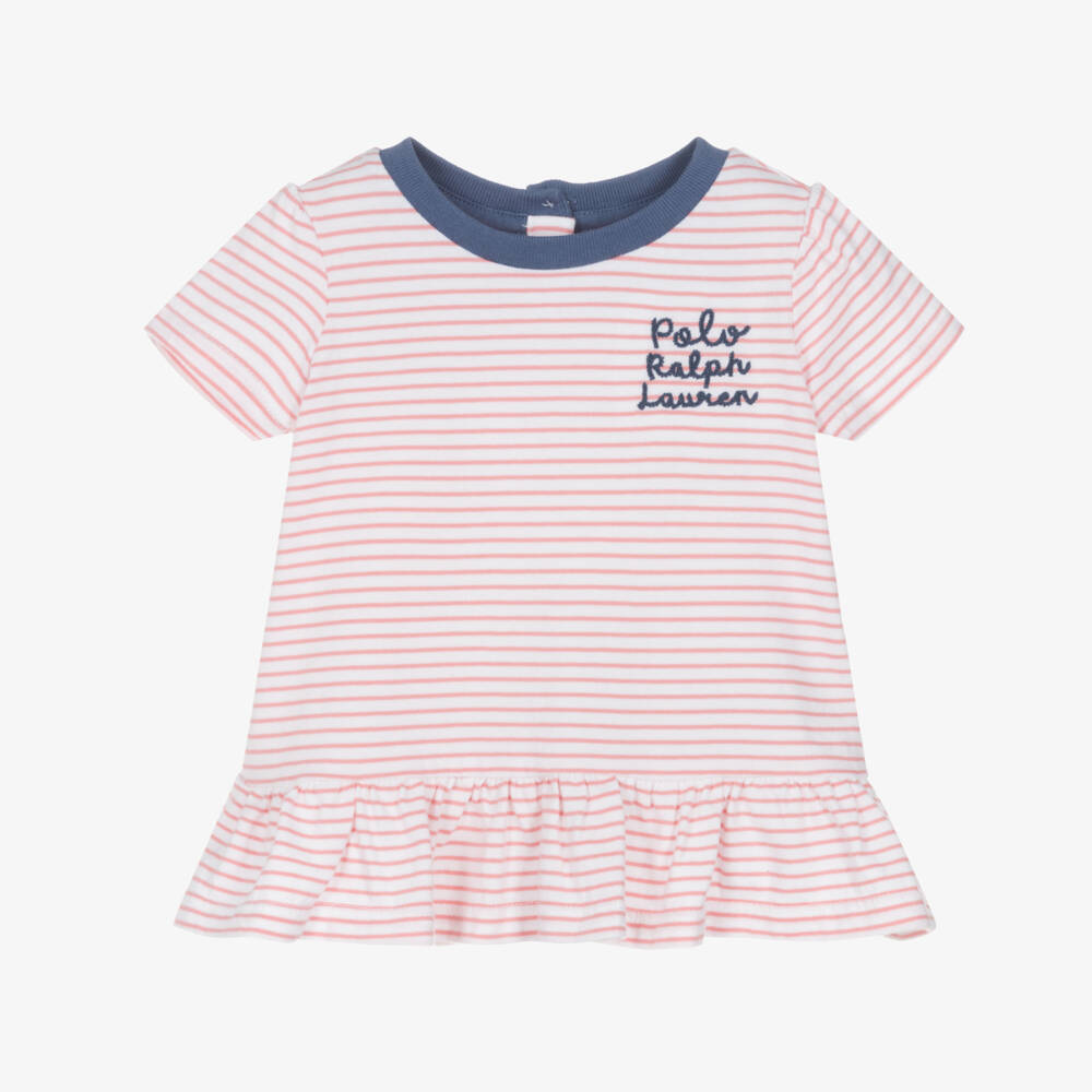 Ralph Lauren-Baby Girls Pink Stripe Cotton T-Shirt | Childrensalon Outlet