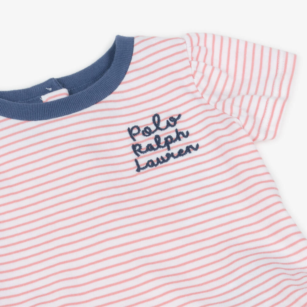 Ralph Lauren-Baby Girls Pink Stripe Cotton T-Shirt | Childrensalon Outlet