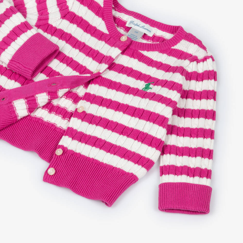 Ralph Lauren-Baby Girls Pink Striped Cable Knit Trouser Set | Childrensalon Outlet