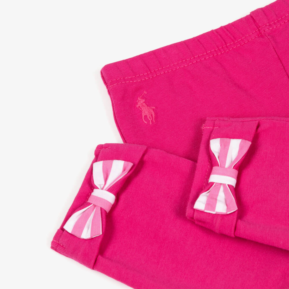 Ralph Lauren-Baby Girls Pink Striped Cotton Leggings Set with Bows | Childrensalon Outlet