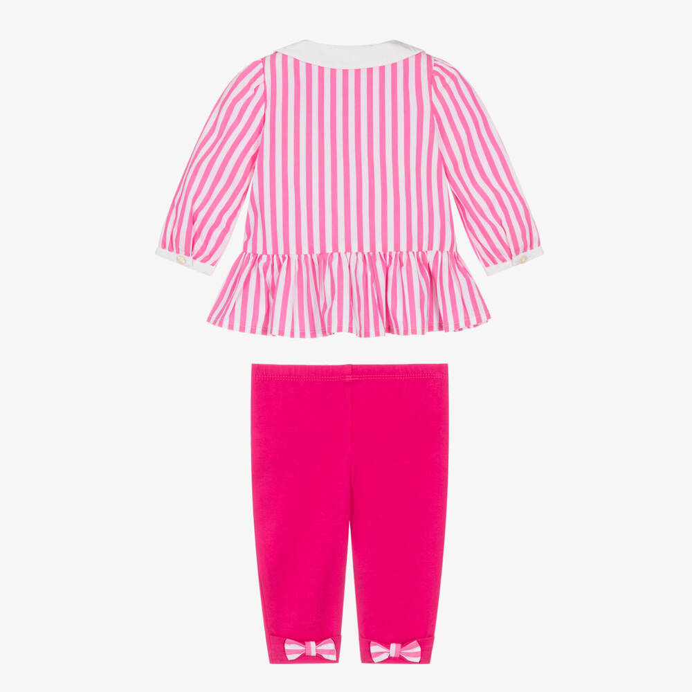 Ralph Lauren-Baby Girls Pink Striped Cotton Leggings Set with Bows | Childrensalon Outlet