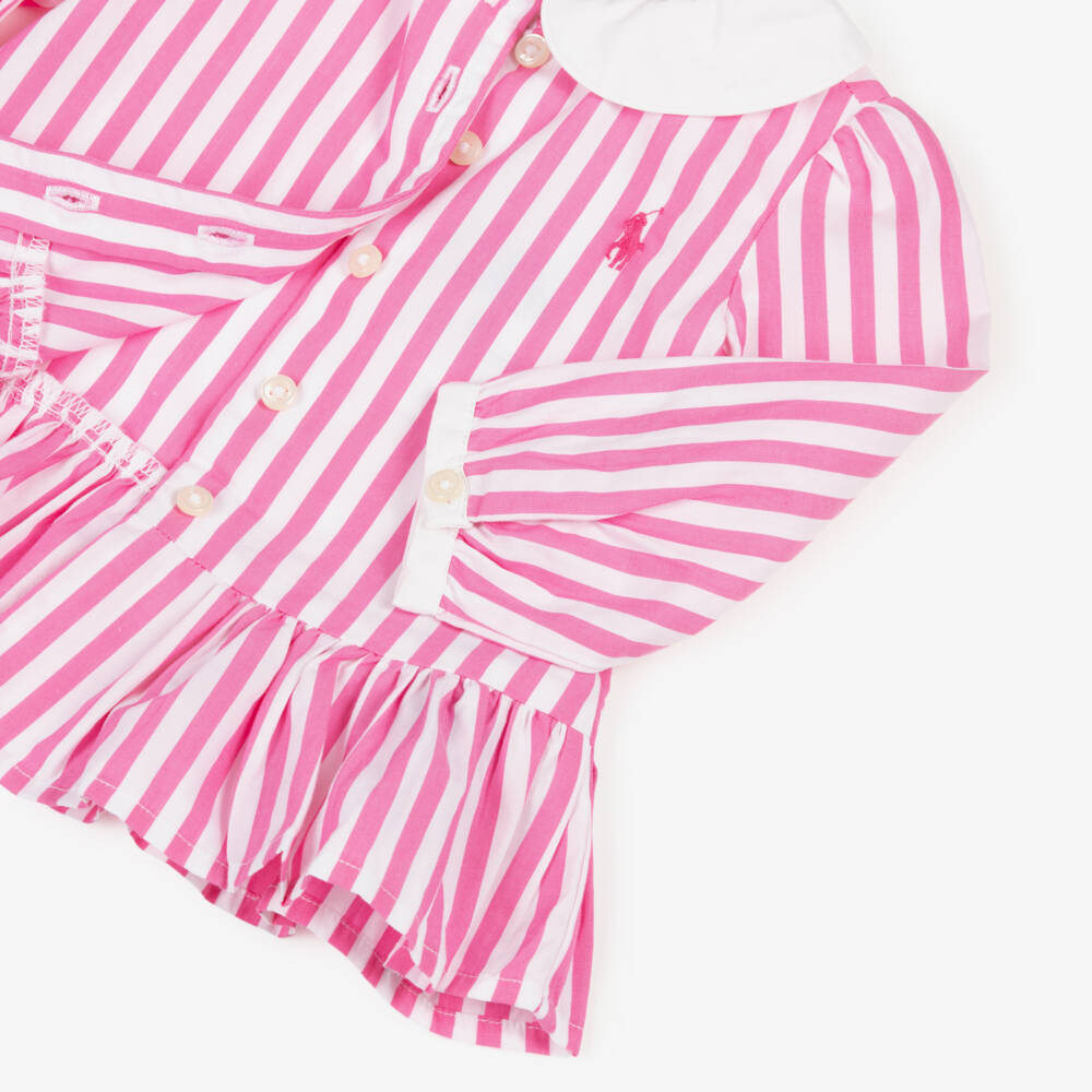 Ralph Lauren-Baby Girls Pink Striped Cotton Leggings Set with Bows | Childrensalon Outlet