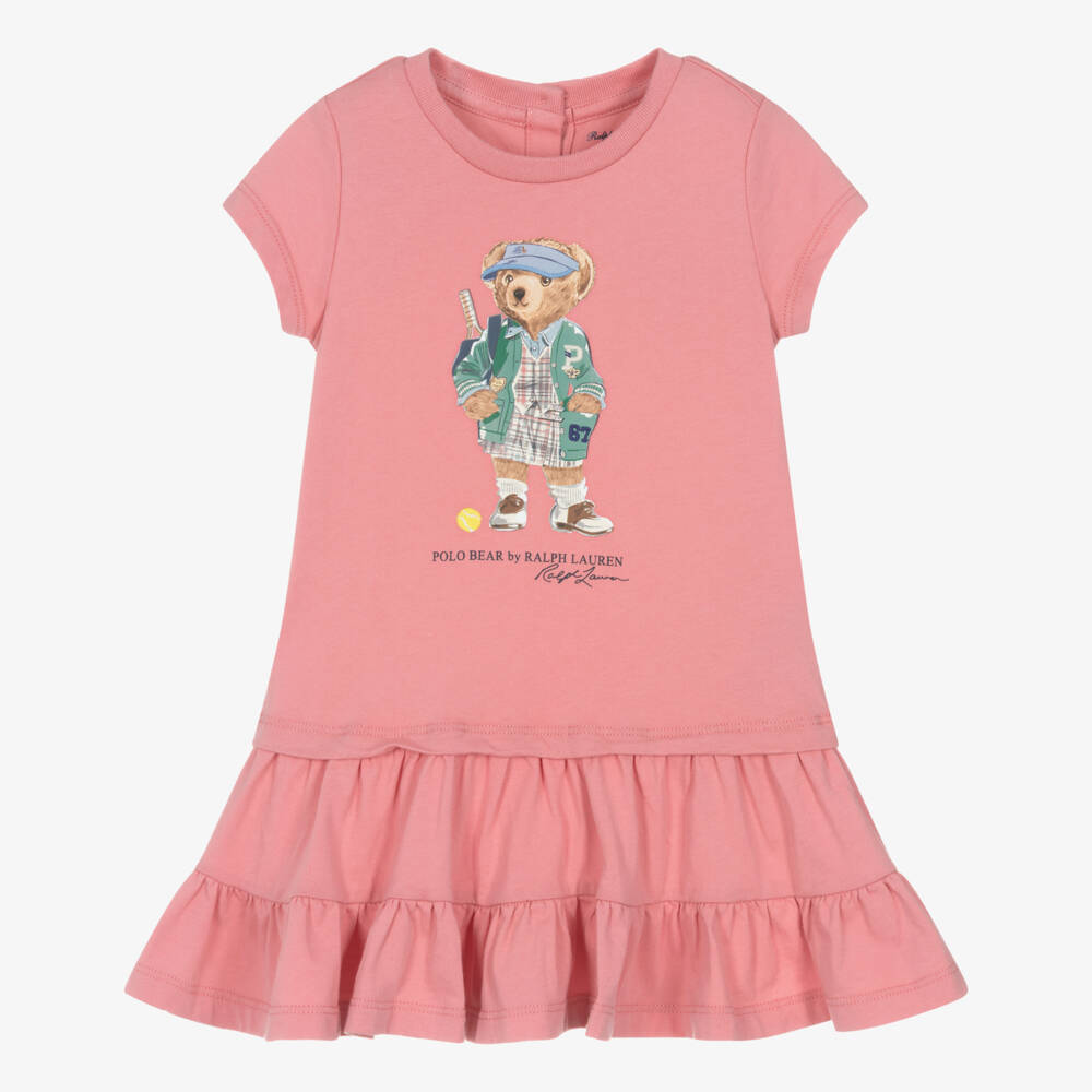 Ralph Lauren-Baby Girls Pink Tennis Polo Bear Cotton T-Shirt Dress | Childrensalon Outlet
