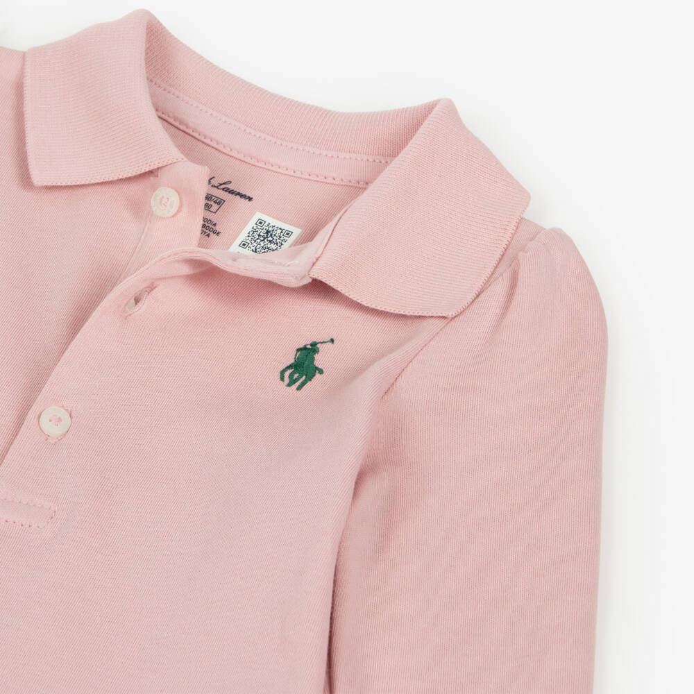 Ralph Lauren-Baby Girls Powder Pink Cotton Ruffled Polo Dress | Childrensalon Outlet