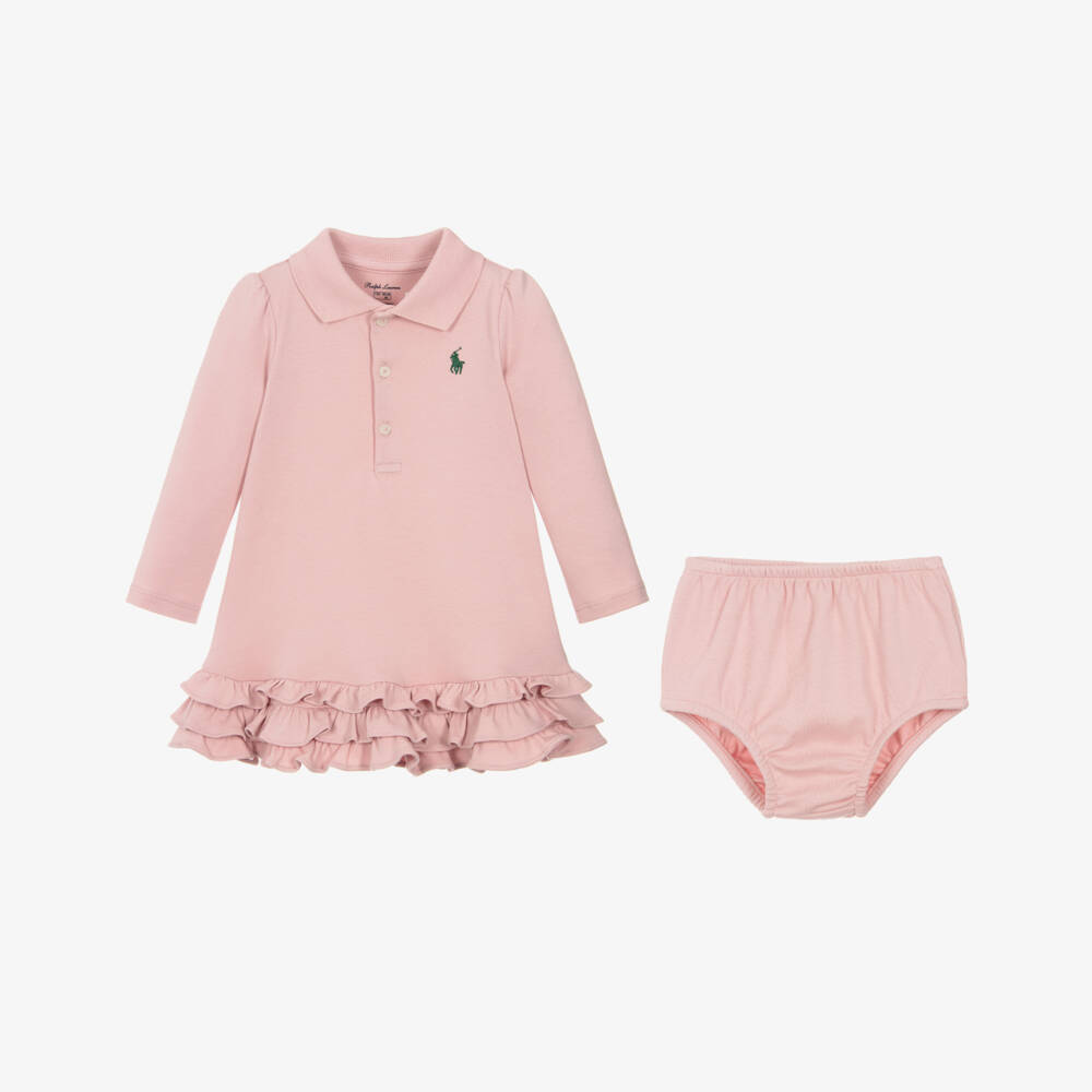 Ralph Lauren-Baby Girls Powder Pink Cotton Ruffled Polo Dress | Childrensalon Outlet