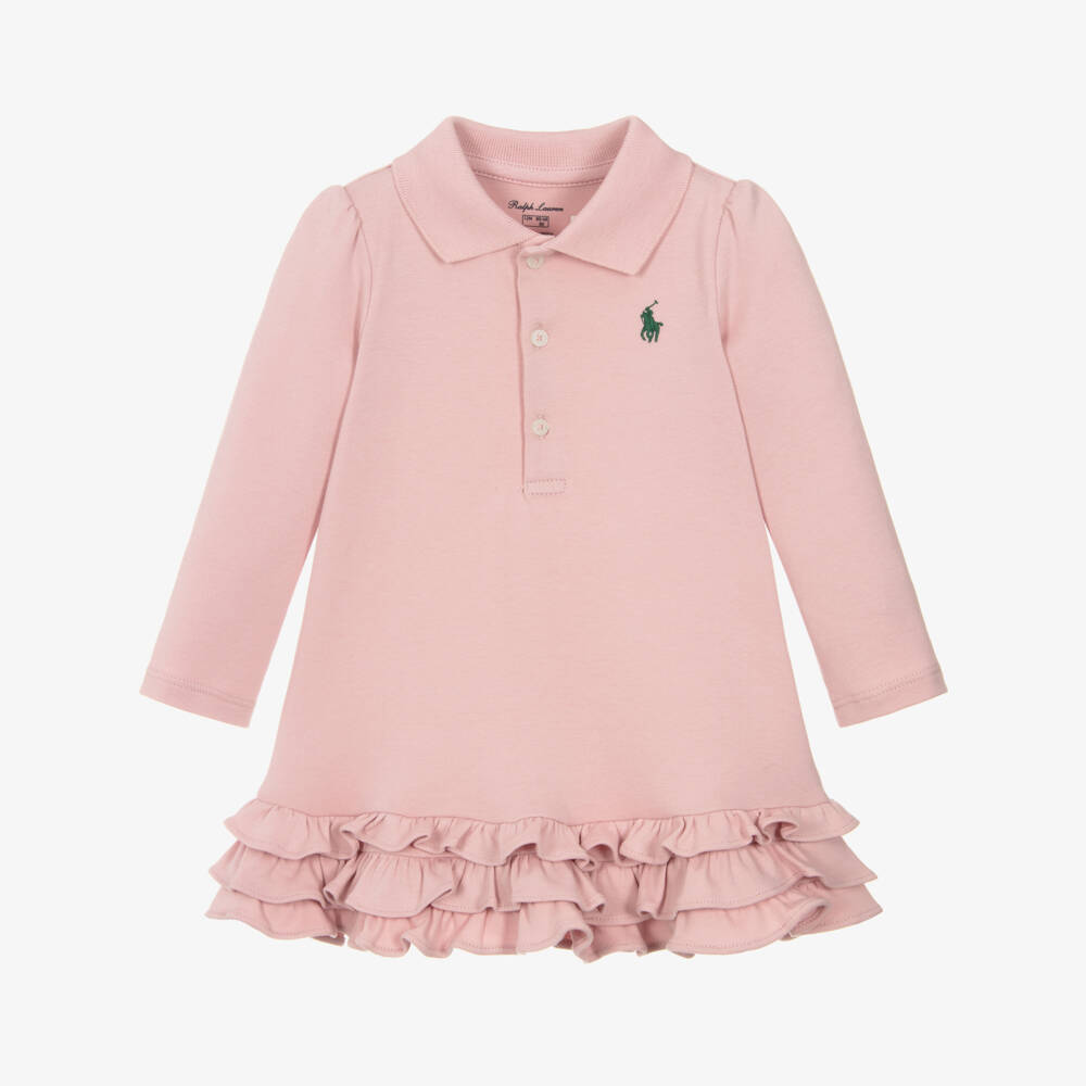 Ralph Lauren-Baby Girls Powder Pink Cotton Ruffled Polo Dress | Childrensalon Outlet