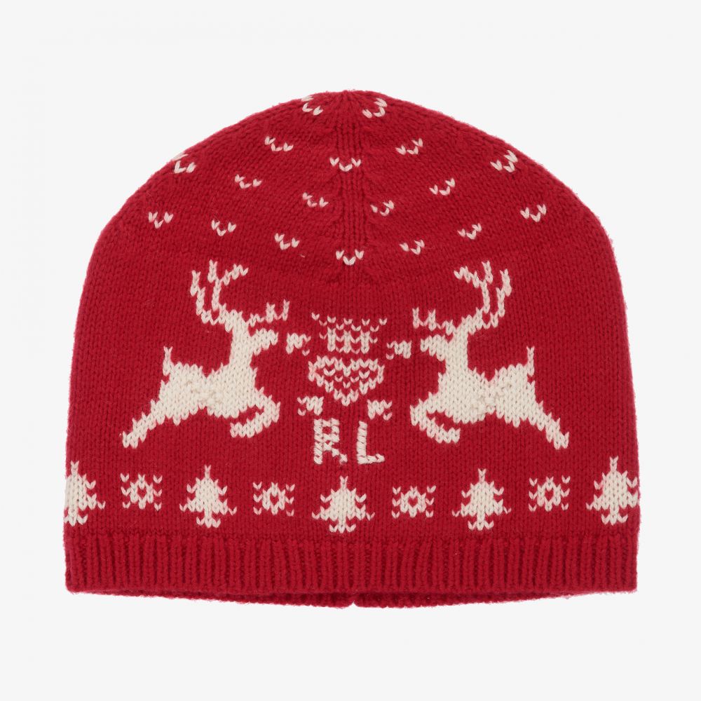 Ralph Lauren - Baby Girls Red Beanie Hat | Childrensalon