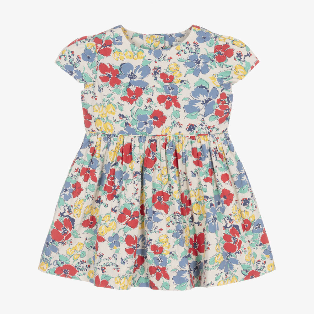 Ralph Lauren-Baby Girls Red & Blue Cotton Floral Dress | Childrensalon Outlet