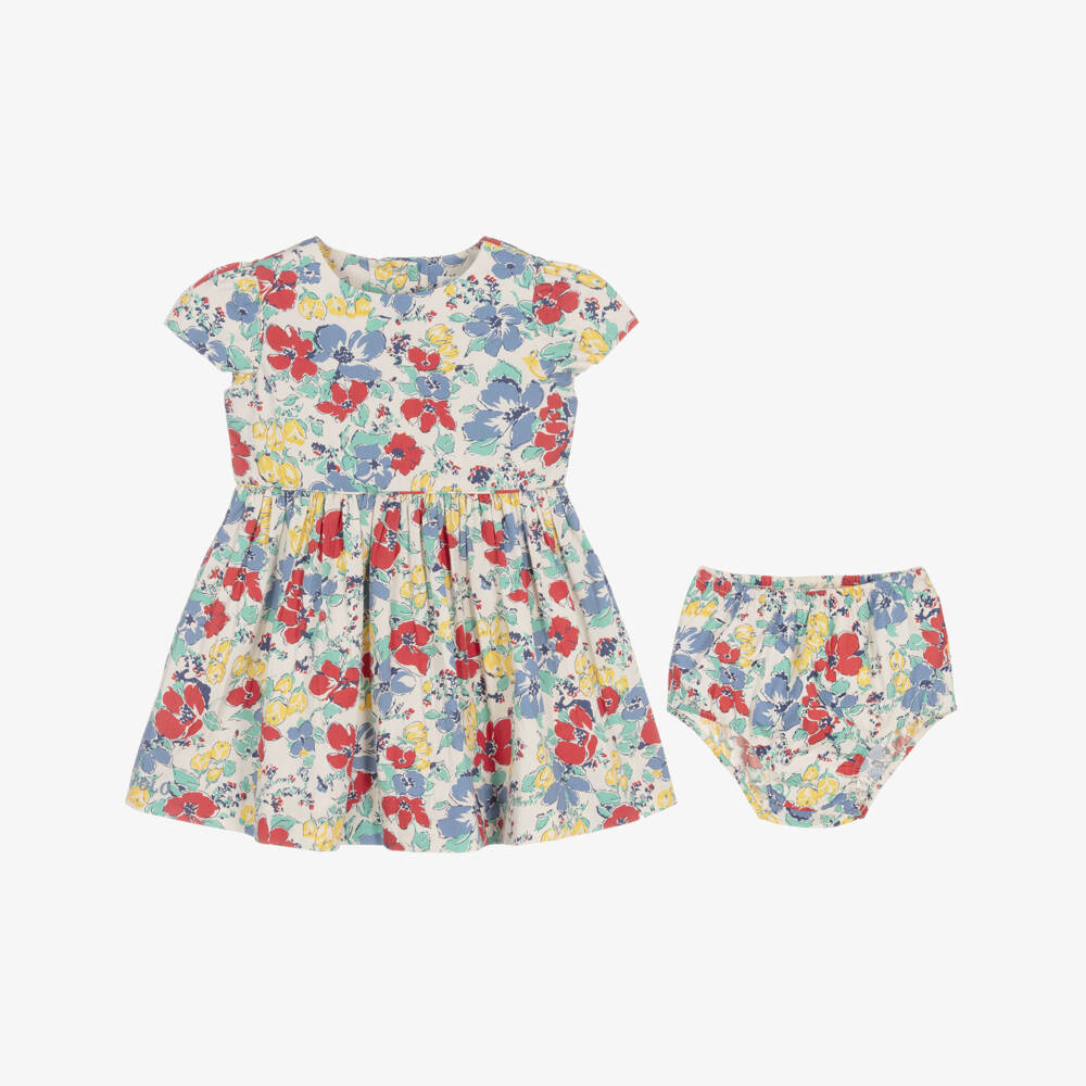 Ralph Lauren-Baby Girls Red & Blue Cotton Floral Dress | Childrensalon Outlet