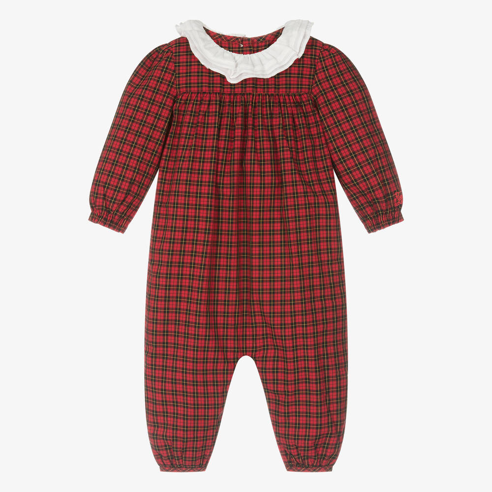 Ralph Lauren - Baby Girls Red Check Cotton Romper | Childrensalon