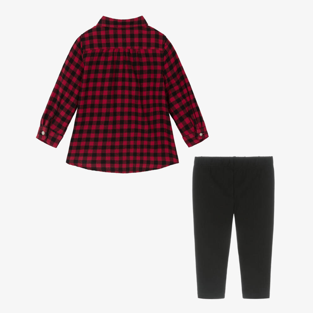 Ralph Lauren-Baby Girls Red Check Cotton Ruffle Top & Leggings Set | Childrensalon Outlet