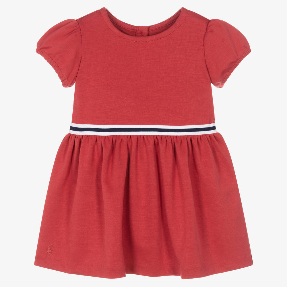 Ralph Lauren-فستان قطن جيرسي لون أحمر للمولودات | Childrensalon Outlet