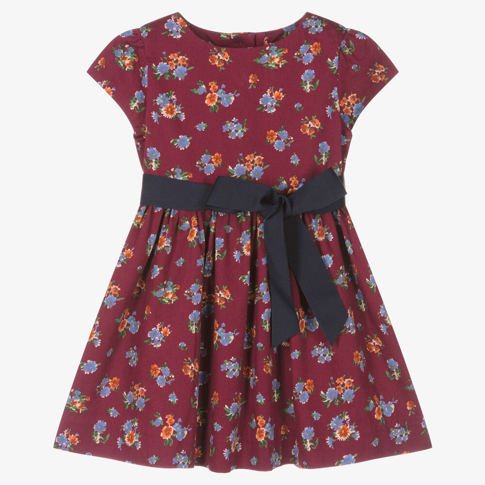 Ralph Lauren - فستان بطبعة ورود قطن لون أحمر وأبيض للمولودات | Childrensalon