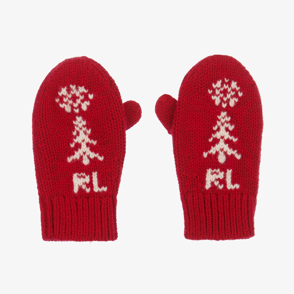 Ralph Lauren-Baby Girls Red Knit Festive Mittens | Childrensalon Outlet