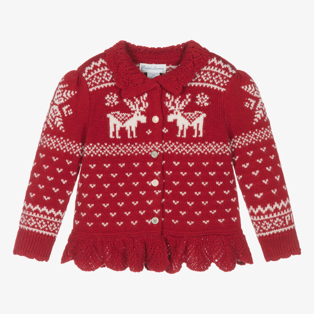 Ralph Lauren - Cardigan rouge à motif jacquard | Childrensalon