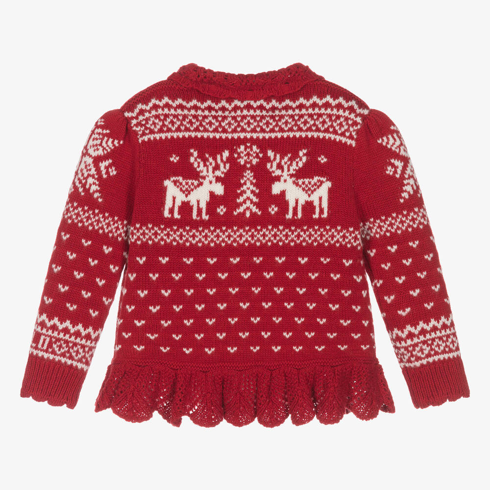 Ralph Lauren Baby Girls Red Knitted Fair Isle Cardigan
