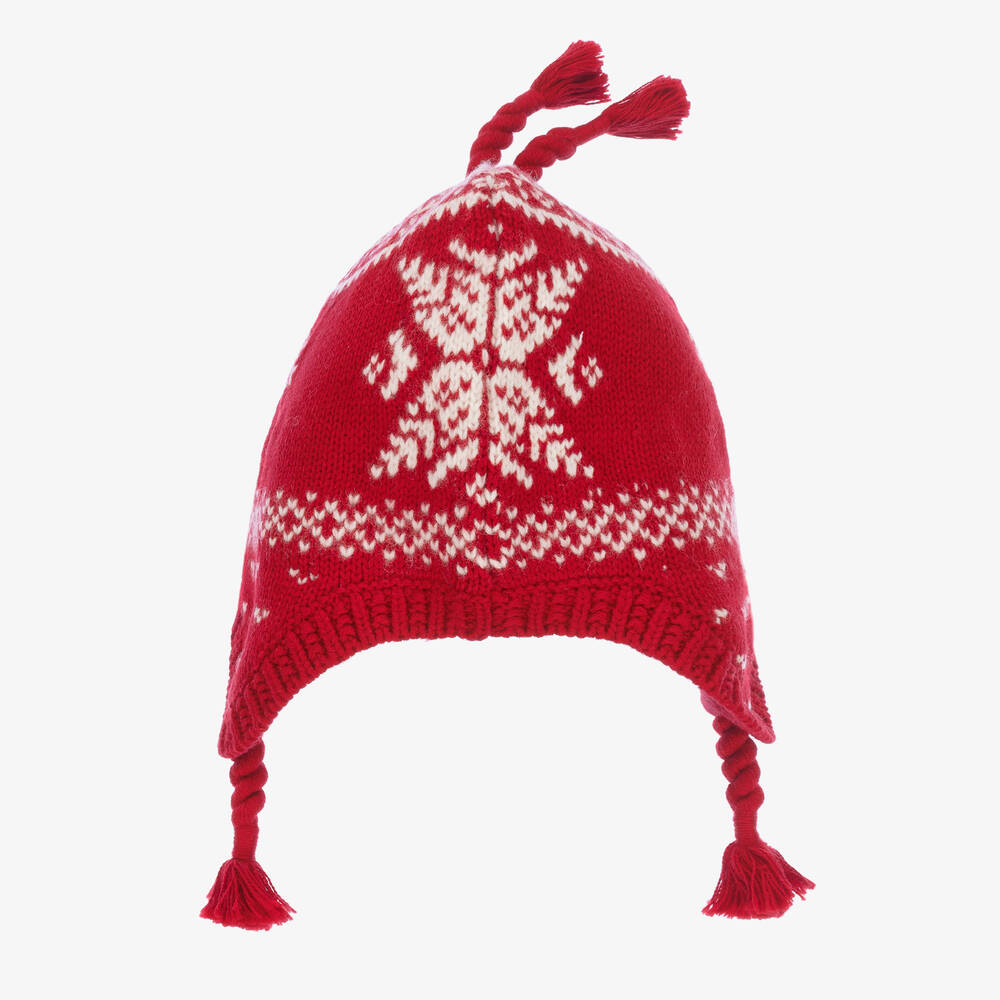 Ralph Lauren Baby Girls Red Knitted Fair Isle Hat Childrensalon Outlet