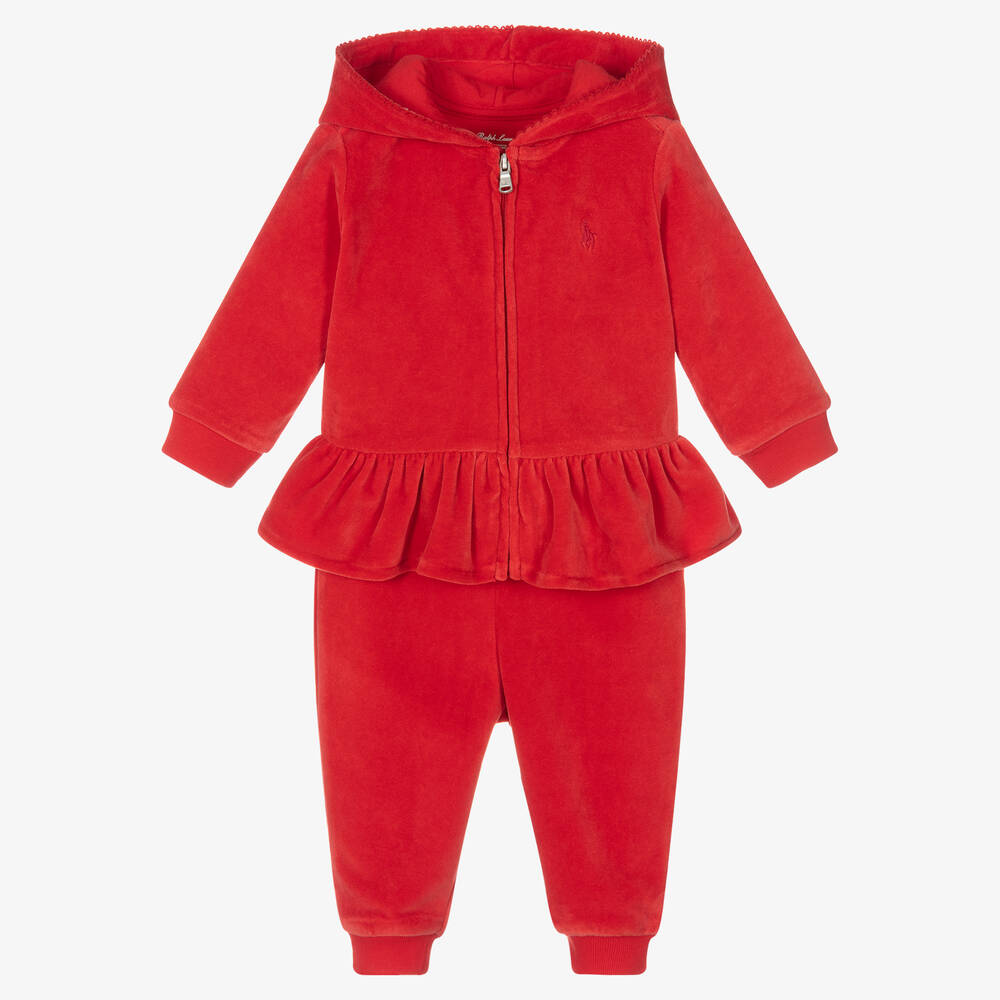 Ralph Lauren - Baby Girls Red Logo Tracksuit | Childrensalon