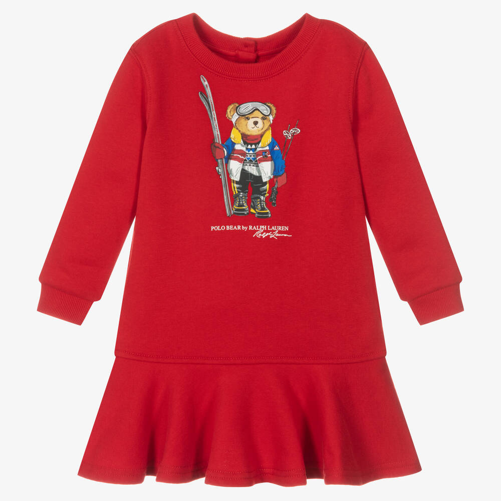 Ralph Lauren - Красное платье с медвежонком-лыжником | Childrensalon
