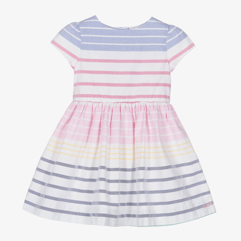 Ralph Lauren - طقم فستان قطن أكسفورد لون زهري وأزرق | Childrensalon