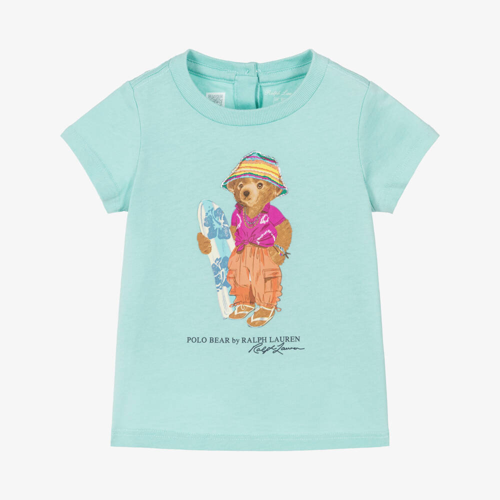 Ralph Lauren-Baby Girls Turquoise Blue Polo Bear T-Shirt | Childrensalon Outlet
