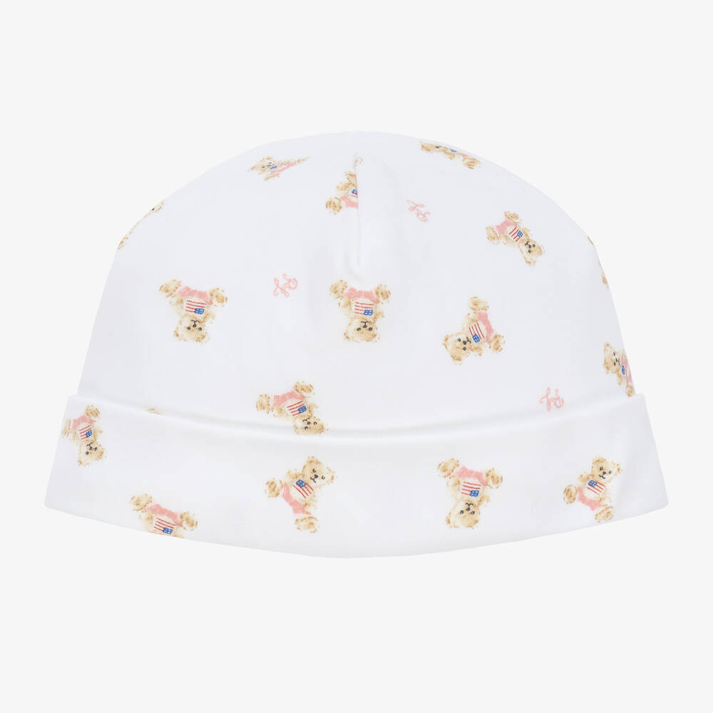 Ralph Lauren-Baby Girls White Cotton Polo Bear Hat | Childrensalon Outlet