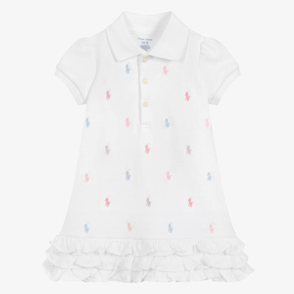Ralph Lauren - فستان بولو قطن لون أبيض للمولودات | Childrensalon