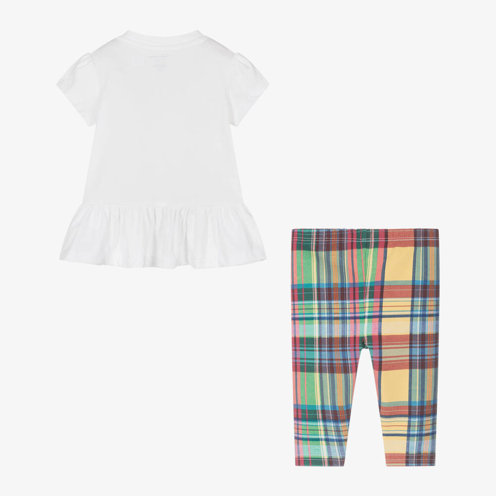 رالف لورين-طقم ليغنغز قطن كاروهات لون أخضر وأبيض للمولودات | Childrensalon Outlet