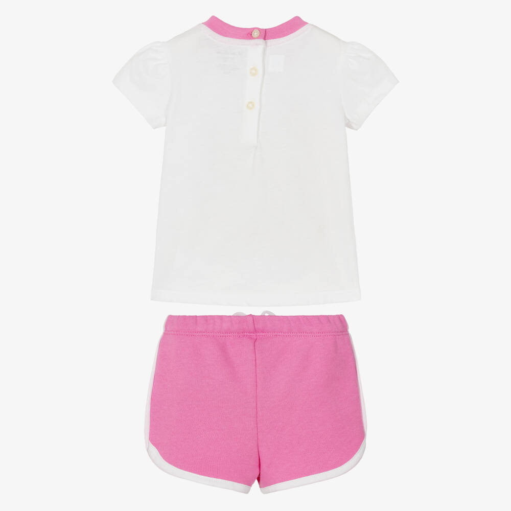 Ralph Lauren-Baby Girls White & Pink Polo Bear Shorts Set | Childrensalon Outlet
